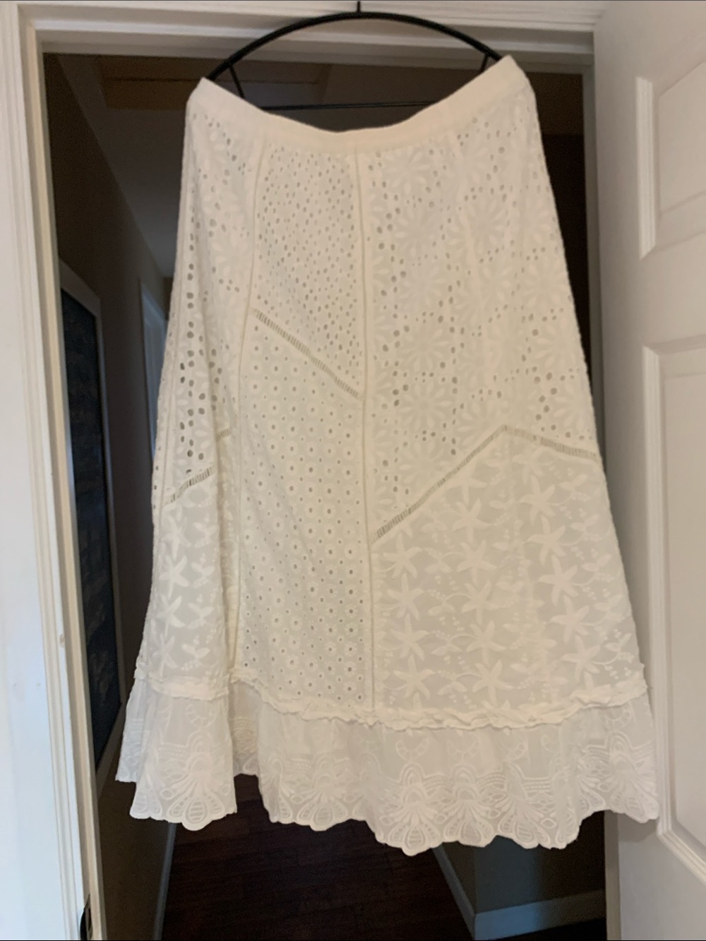 Soft Surroundings off White Eyelet A-Line Midi Skirt